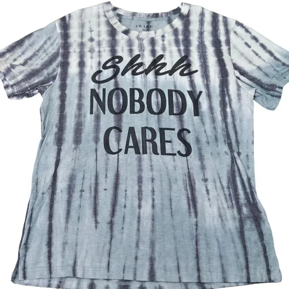 Tie Dye Short Sleeve T-shirt Size XL Blue Gray Graphic Sshhh...‎ Nobody Cares